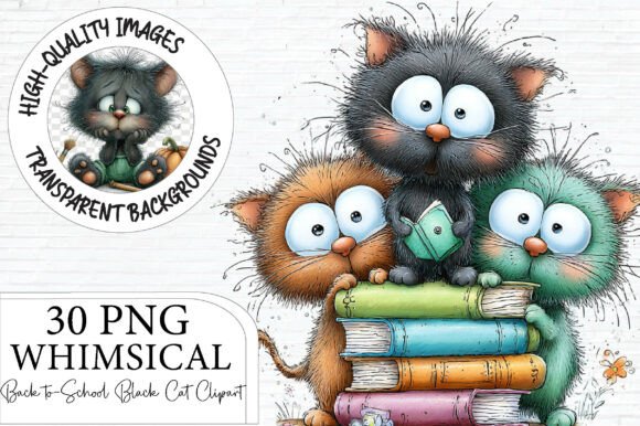 Back to School Black Cat Clipart for Creative Projects