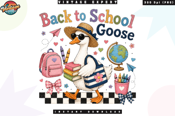 Back to School Goose Patchwork PNG