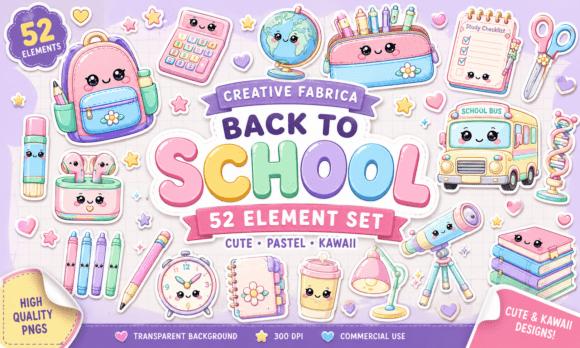 Back to School Kawaii Clipart Bundle