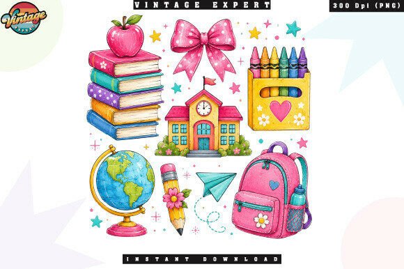 Back to School Supplies Bundle PNG: A Pastel Design Asset
