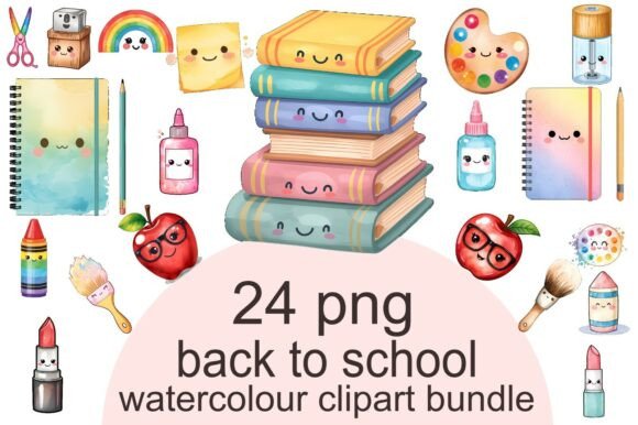 Kawaii Back to School Watercolor Clipart: Elevate Your Educational Designs