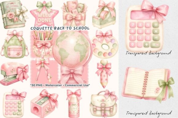 Pink Coquette Back to School Watercolor Collection