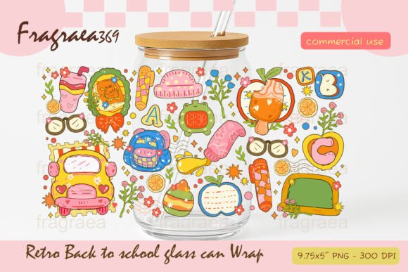 Transform Your Projects with Retro Back to School Glass Can Wrap PNG
