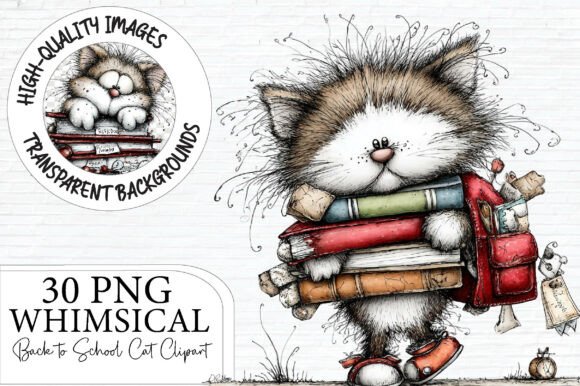 Whimsical Back to School Cat Clipart