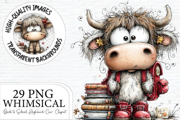 Whimsical Back to School Highland Cow