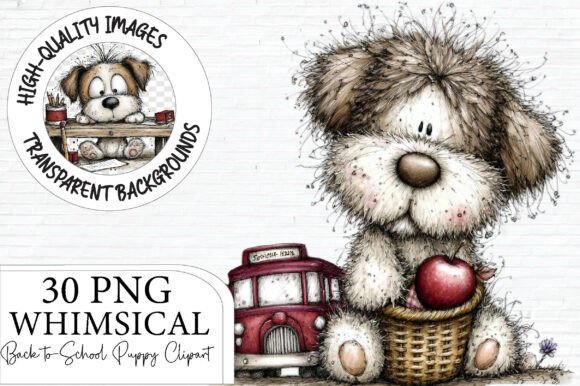Whimsical Cute Back to School Puppy PNG